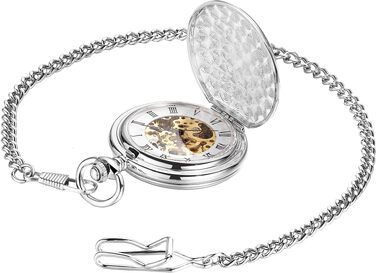 Чоловічий кишеньковий годинник ShoppeWatch з ланцюжком, механічний з ручним заводом, вінтажний стиль стімпанк 1920-х років, сріблястий