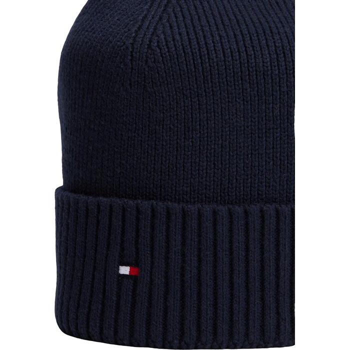 Зимня шапка-біні Tommy Hilfiger TH Flag з бавовни Pima, синя (Space Blue), універсальний розмір
