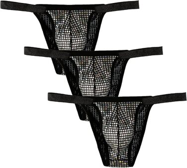 Танга чоловічі Detten Herren Glänzend 3 шт. Сексуальна білизна для чоловіків, чорний, S
