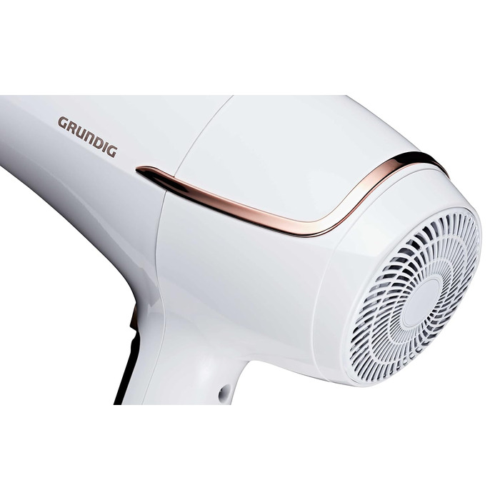 Фен для волосся Grundig HD 7880, 2200W, з іонізацією, Touch Control, 8 температурних та 7 режимів потоку повітря, LED-дисплей, холодний обдув, Білий/Рожеве золото