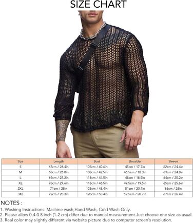 Чоловіча прозора сорочка з довгим рукавом, сітчаста майка, прозоре Т-подібне топа, сексуальна сітка, клубний одяг, еротична білизна, модна блуза, повсякденне вбрання, світшот (XXL-Чорний)