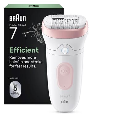 Електричний епілятор для жінок Braun Silk-épil 7 (7-000), для вологого та сухого використання, з широкою робочою поверхнею, Білий/Рожевий