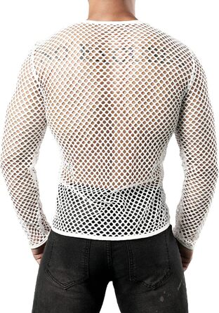 Чоловіча футболка JOGAL з довгим рукавом з мережива, прозора, військово-зелена (XXL, білий)