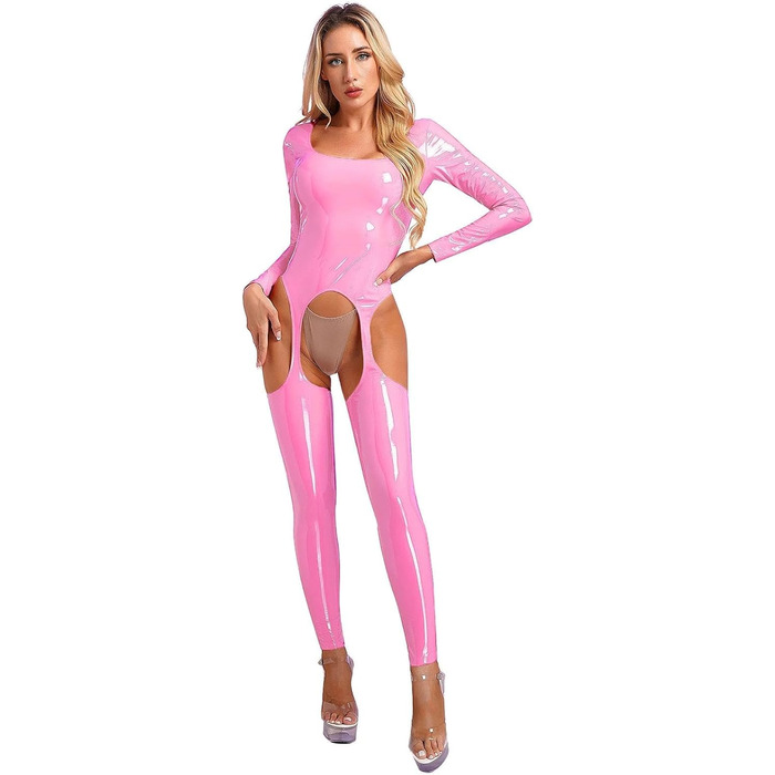Жіночий комбінезон GRRKDFQ з вирізом на кроці (Рожевий, M)