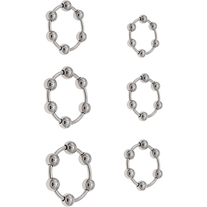Набір з 6 сталевих кільців для пеніса з кульками, сталевий, для дорослих, секс-іграшка