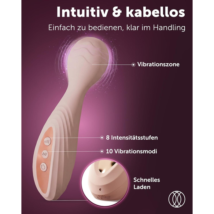 Vibrator Intima Soie для жінок – стимулятор клітора, масажний стержень. 8 інтенсивностей, 20 режимів, водонепроникний, пастельно-рожевий.