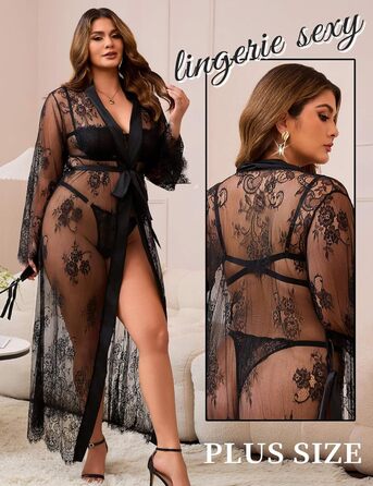 Кимоно жіноче довге мереживне пляжне сукня великих розмірів. Прозорий халат, піжама, бікіні, кардиган з поясом. Чорний колір.