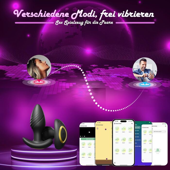 Анальний плагін для жінок та чоловіків: вібратор з керуванням через додаток, силіконовий, 10 режимів