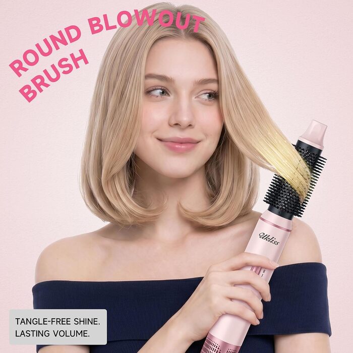 Мультистайлер для волосся 5 в 1 UKLISS Airstyler: фен, вирівнювач, круглі щітки та локони, чорний/рожевий