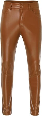 Чоловічі лосини з ефектом вологості, шкіряні лосини-легінси з виступаючими кишенями, обтягуючі, з еластичної штучної шкіри, Slim Fit, прямий крій, еротичні штани (3XL, Коричневий B)