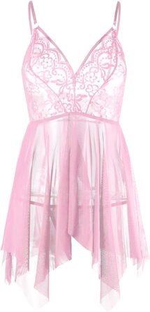 Сексуальна спідниця-комбінезон Dessous для жінок великих розмірів. Ефектна спідниця-комбінезон з V-подібним вирізом, мереживо, babydoll. Ідеальна для свята Валентина. (Рожевий, L)