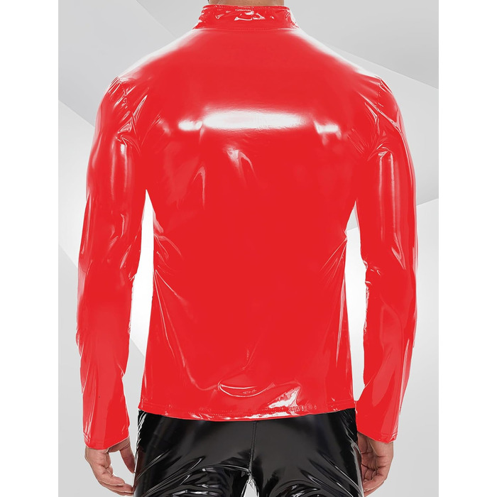 Латексна куртка для чоловіків Ausing з штучної шкіри, сексуальний ефект мокрого вигляду, облягаючий крій, з блискавкою, для танців, вечірок, карнавалу (червоний, XS)
