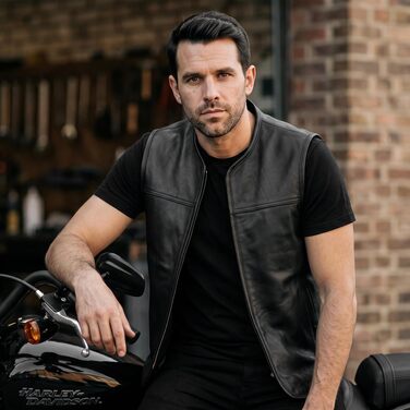 Чоловічий мотоциклетний жилет Leatherick з натуральної коров'ячої шкіри, класичний байкерський жилет на блискавці, чорний, розмір 5XL