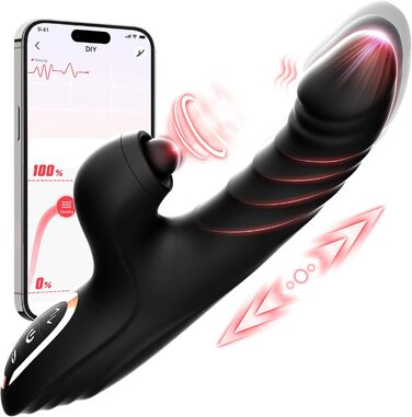 Вібратор для жінок Rabbit з 7x10 режимами, функцією пульсації та сосання, для соло і парних ігор (чорний)