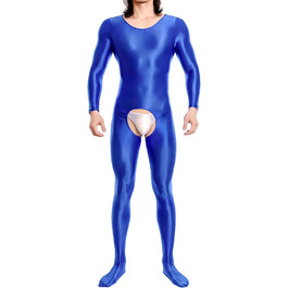 Комбінезон чоловічий прозорий з відкриттям спереду, стрейч-комбінезон, клубний одяг, синій, EU S/L