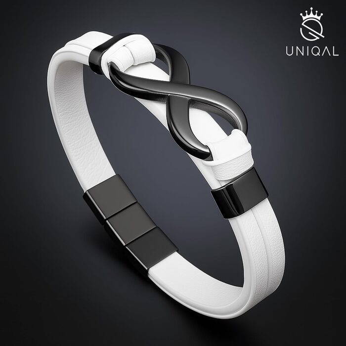 Чоловічий шкіряний браслет UNIQAL 'INFINITY' з нержавіючої сталі, чорний, 21 см, у подарунковій коробці