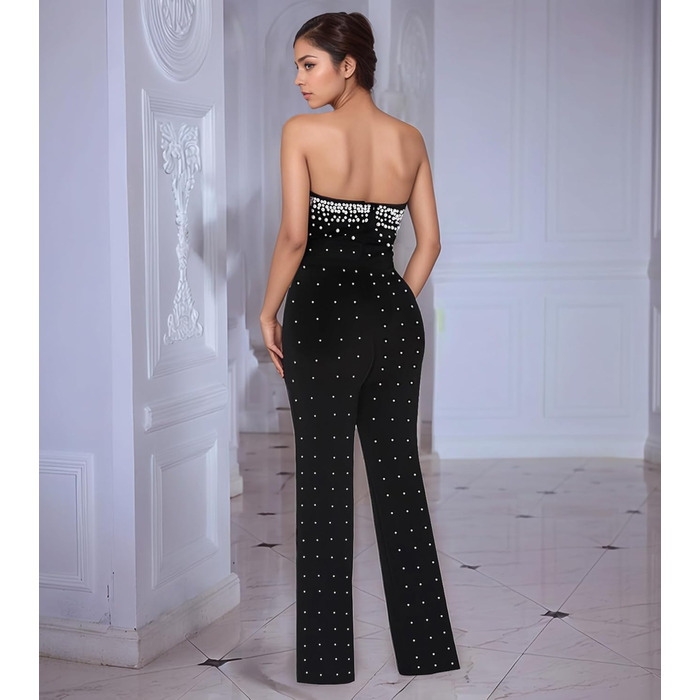 Жіночий ромпер з стразами Nagfar - сексуальний комбінезон для вечірнього виходу, коктейльної вечірки, клубу (D53 Schwarz, XL)