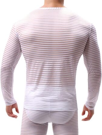 Чоловіча футболка з довгим рукавом, прозора, в смужку, білий колір
