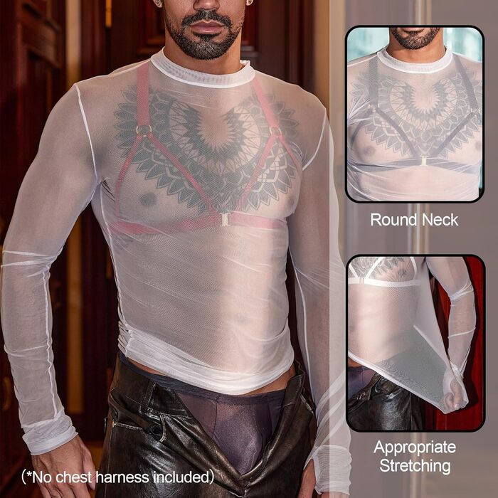 Чоловіча сітчаста футболка GENEMEN, прозора, сексуальна, з короткими рукавами, для вечірок, біла, XL