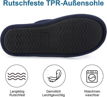 Чоловічі домашні капці VeraCosy з вельвету та ефектом пам'яті Memory Foam, дихаючі та м'які, темно-сині (розмір 42/43 EU)