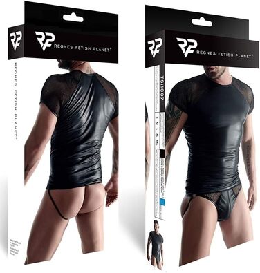 Чоловіча футболка Regnes Fetish Planet з еластичного матеріалу Wetlook та сітки, чорна, розмір XXL