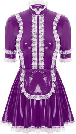 Костюм горничної MSemis: сексуальний набір нижньої білизни з ефектом мокрого блиску, готичний стиль, французький дизайн, костюм для косплею (4XL, фіолетовий)