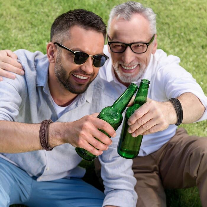 Чоловічий браслет murtoo з нержавіючої сталі, натуральної шкіри та натурального каменю, плетений, з магнітною застібкою, 22.5 см, чорний