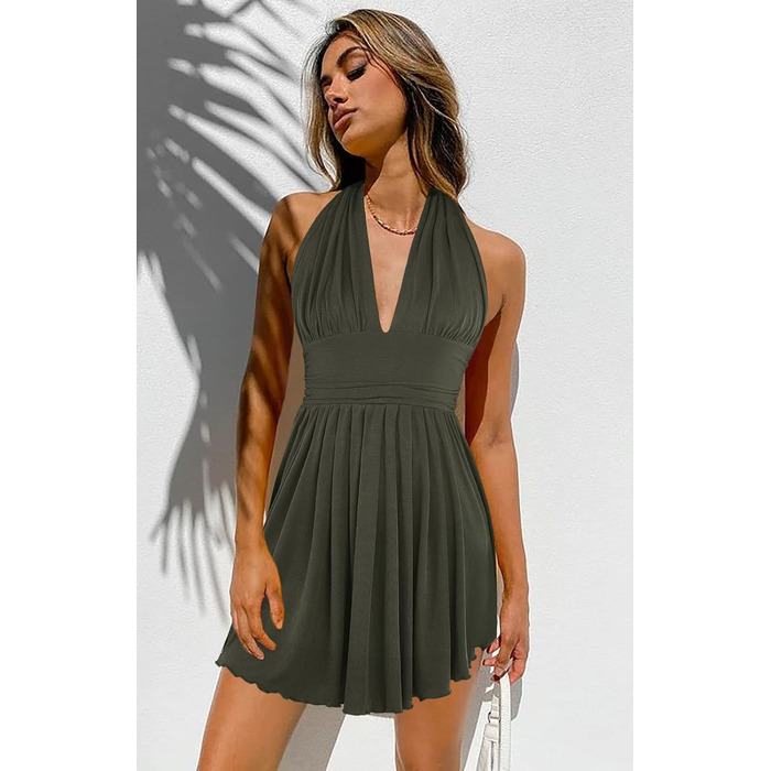 Сукня Heyolo Mini для жінок, глибокий V-подібний виріз, відкрита спина, для вечірок, клубів, коктейльних подій, чорна (XL, Зелений (Армійський))