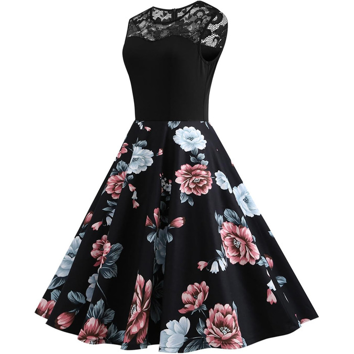 Сукня жіноча вінтажна AXOE Rockabilly 50-х 60-х років з квітковим принтом та мереживом, без рукавів, святкова, елегантна для пишних форм, на весілля, колір 06