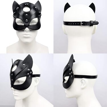 Маска для обличчя SINSEN з екошкіри у вигляді кота - сексуальний аксесуар для косплею, Хелловіну, вечірок та карнавалу, чорна