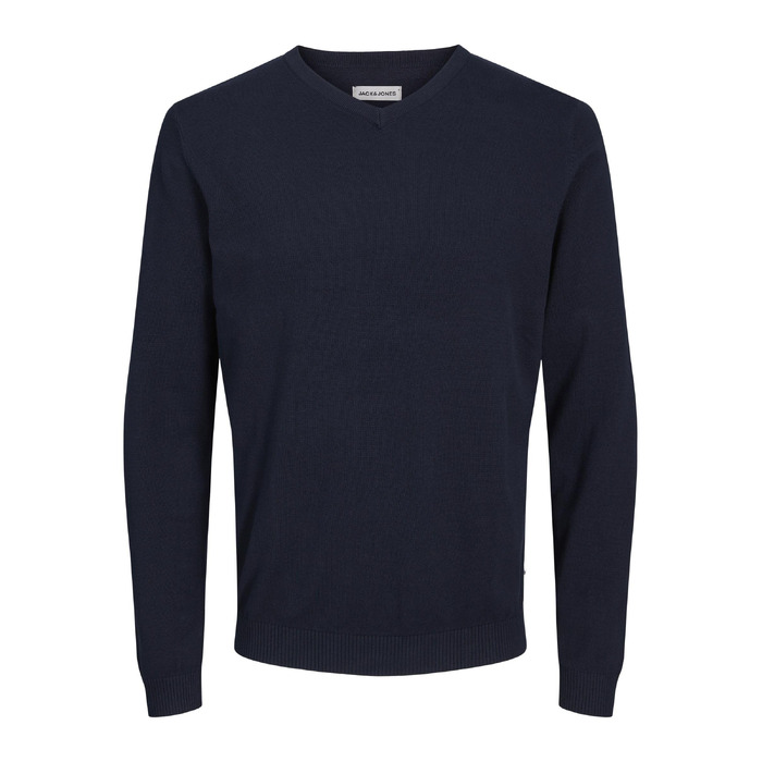 Чоловічий в'язаний светр Jack & Jones однотонний, темно-синій (Navy Blazer), розмір XL