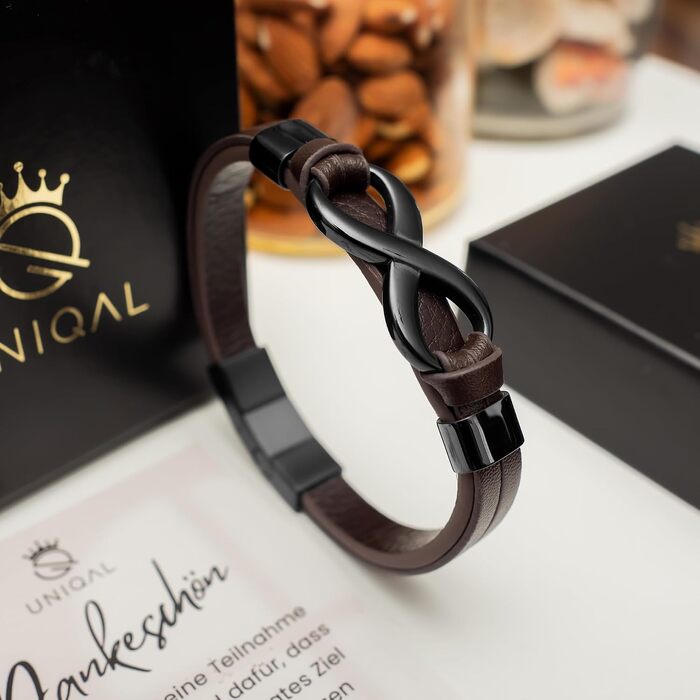 Чоловічий шкіряний браслет UNIQAL 'INFINITY' з нержавіючої сталі, чорний та коричневий, 21 см (у подарунковій коробці)