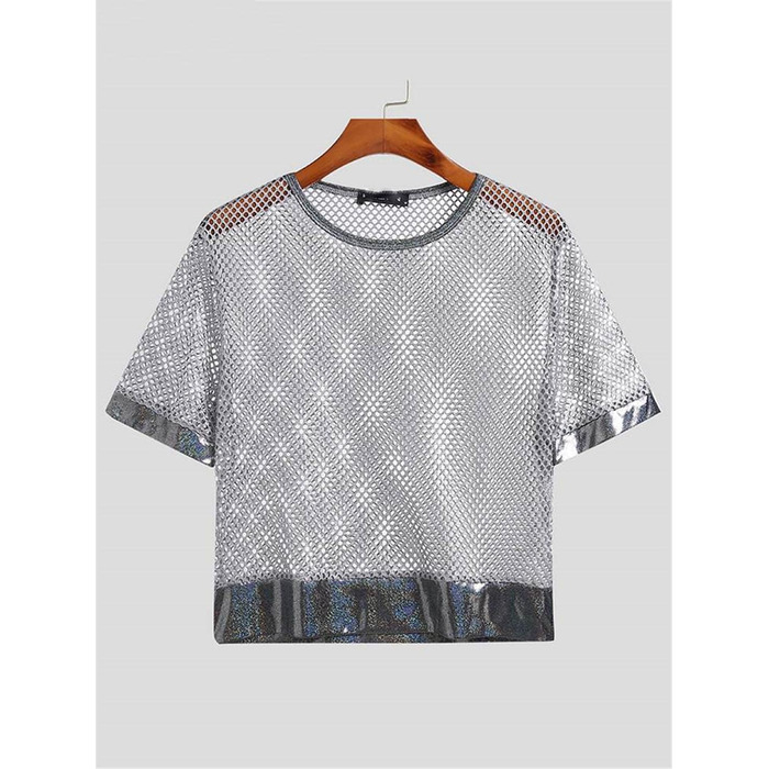 Чоловіча футболка Deepsko з сітчастою вставкою, прозора, короткий рукав, сексуальний кроп-топ