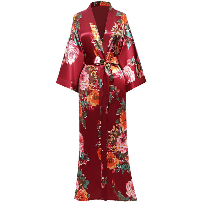 Кимоно-халат BABEYOND великого розміру з квітковим принтом, сатин, великий розмір, для вечірок, бордовий колір