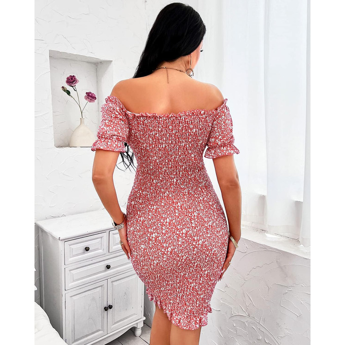 PRETTYGARDEN Сукня-бодіконклієва з короткими рукавами та шнурівкою, рожева (S)