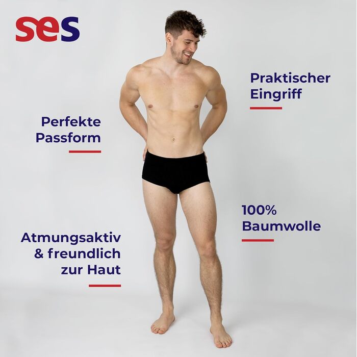 Чоловічі труси SES Feinripp, 5 шт. в упаковці, бавовна 100%, для чоловіків, м'який пояс, білі (M, чорні)