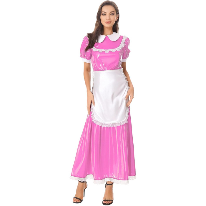 Костюм для косплею/карнавалу: сукня служниці з мереживом, рожева. Матеріал: шкіра, бренд Vxuxlje. Ідеально для Хелловіну, карнавалу та косплею.