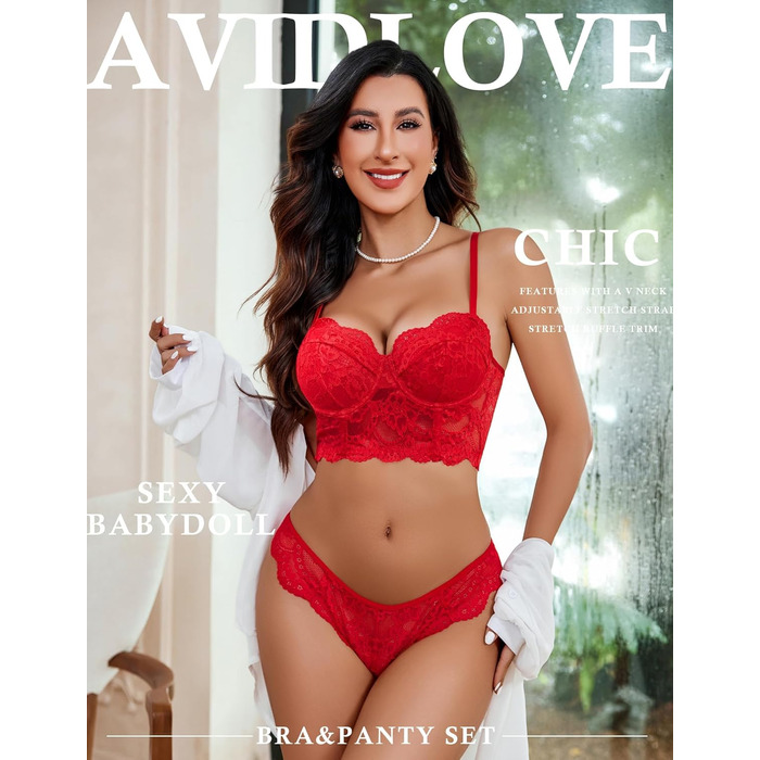 Avidlove жіноча спідня білизна з пуш-ап, бюстгальтер з кісточками, червона піжама Babydoll, чорна сукня, розмір M