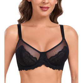 Чорний бюстгальтер Minimizer BH для великих розмірів з мереживом, без пуш-апу, повсякденний, класичний, 90F