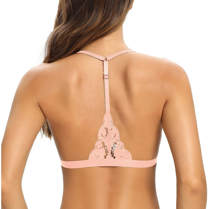 SHEKINI: Безкарсетний бюстгальтер для жінок з застібкою спереду, бралетт, мереживний, трикутник, з підкладкою, сексуальний топ-кроп, білий (рожевий, S)