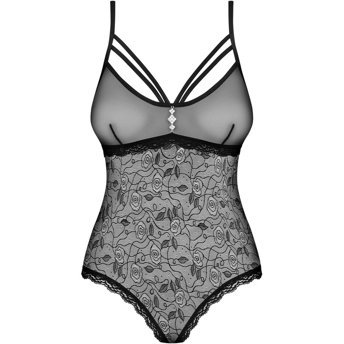 Сексуальний жіночий комплект білизни Selente Love & Fun: боді/відкритий боді та шовкова маска для очей, чорний, прозорий, XXL, виготовлено в ЄС