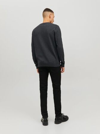 Чоловічий трикотажний джемпер Jack & Jones JJ Basic Knit Crew Neck Noos, темно-сірий меланж, розмір L