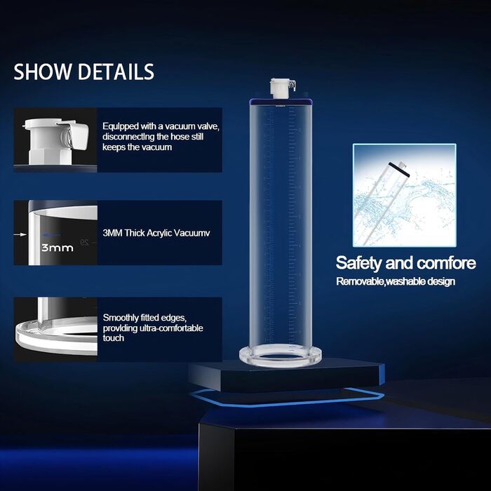 Вакуумний насос для збільшення пеніса з манометром та 7 кільцями. Мануальна помпа для чоловіків, 5.7 см