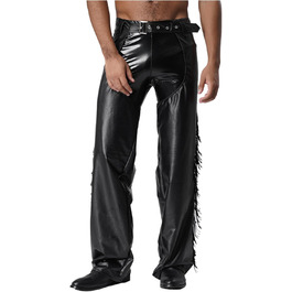 Чоловічі шкіряні лосини з ефектом мокрого блиску, відкриті штани, косплей каубой, чaps, лосини з бахромою, еротичні, чорні, 3XL
