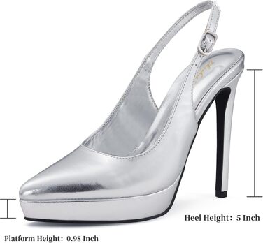 Жіночі вечірні туфлі-шпильки Zhabtuc Plateaupumps сріблясті, закритий носок, slingback, висота підборів 12,5 см, розмір 37 EU