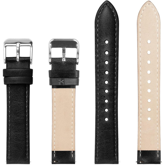 Шкіряний ремінець Fullmosa 22 мм для Samsung Galaxy Watch 46 мм, Galaxy Watch 3 45 мм, Gear S3 Frontier/Classic, чорний колір, срібляста застібка