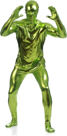 Боді для чоловіків LEEMQCYA, глянцевий, металік, Wetlook, з довгим рукавом, костюм для танців з покриттям маски, лаковий шкіряний комбінезон (S/145-155cm, Зелений 1)