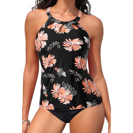 Танкіні купальник Yonique для жінок, великі розміри, квітковий принт, чорний колір