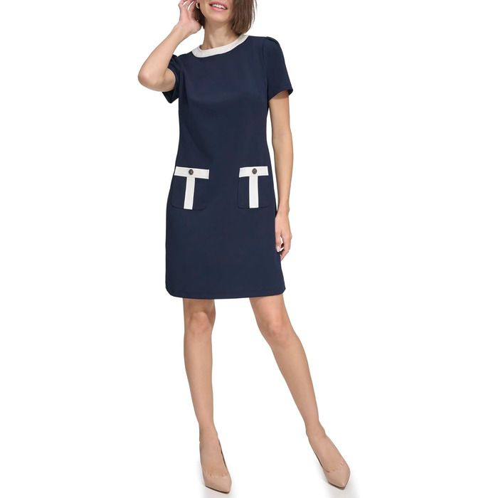 Сукня Tommy Hilfiger жіноча з креп-шифону, логотип, емаль, ґудзики, кишені, колір Sky Captain/Ivory