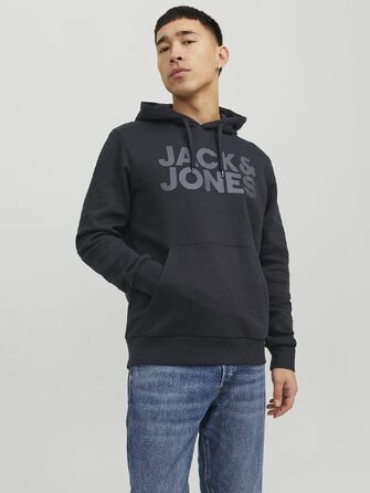 Чоловічий худі Jack & Jones Regular Fit JJEADRIAN Plus Size з принтом, чорний